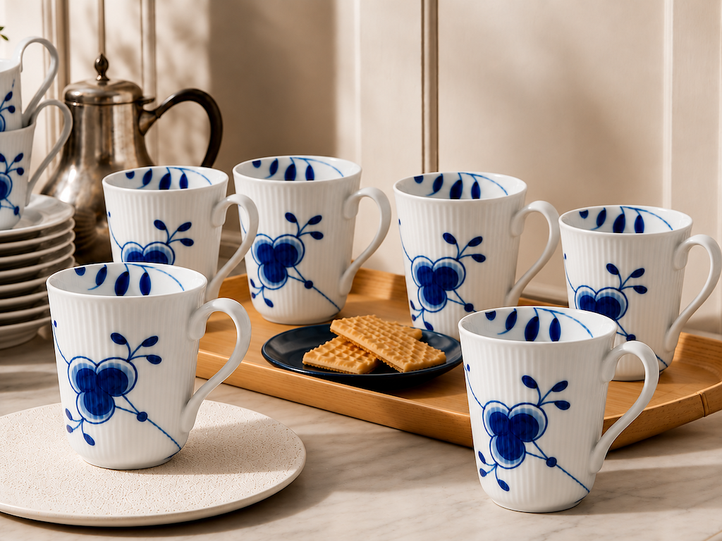 6 stk. Royal Copenhagen Blå Mega Riflet krus 33 cl.