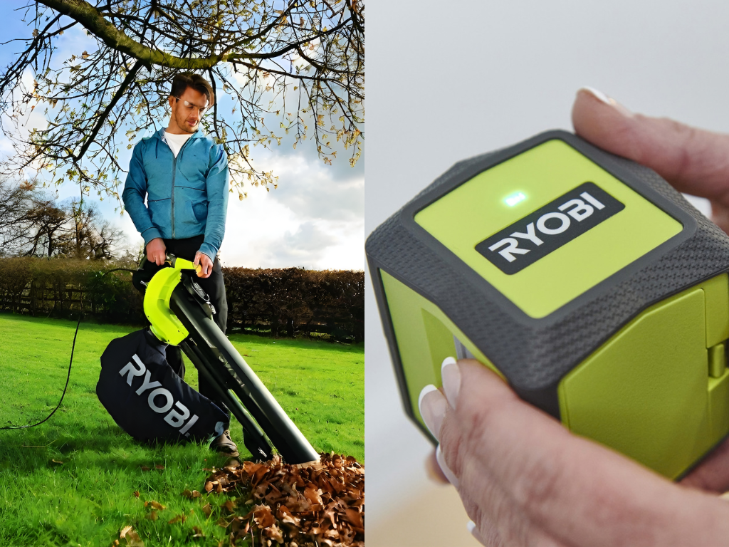 Vælg Imellem Ryobi Grøn krydslaser Eller Ryobi Elektrisk løvblæser-/suger 3000 W