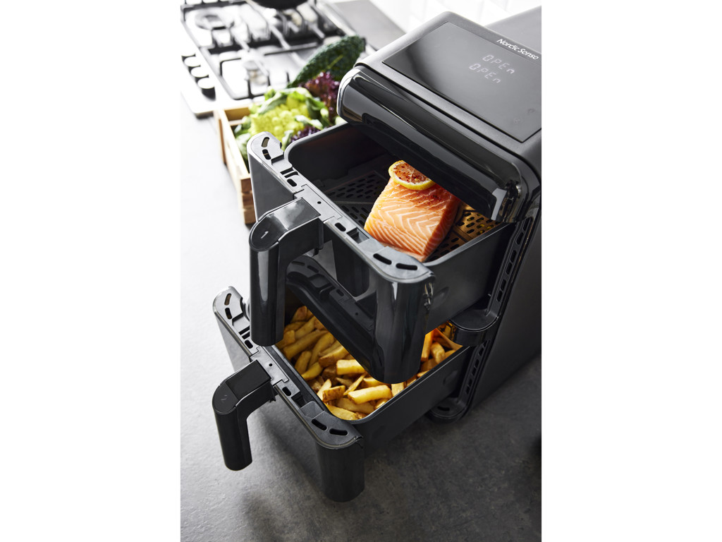 Nordic Sense Airfryer Doublestack 2 x 5,8 L, 2900 watt i sort