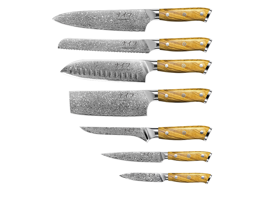 Damascus by Hâws Chef Set 7 Pcs Olive Wood