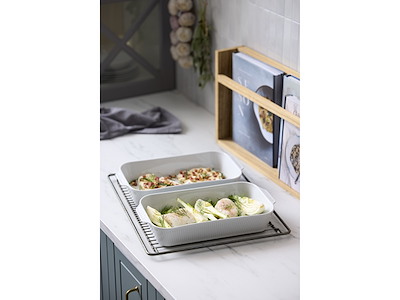 Pillivuyt Ovnfade 2 stk 35 x 19 x 6 cm i hvid porcelæn, Plissé