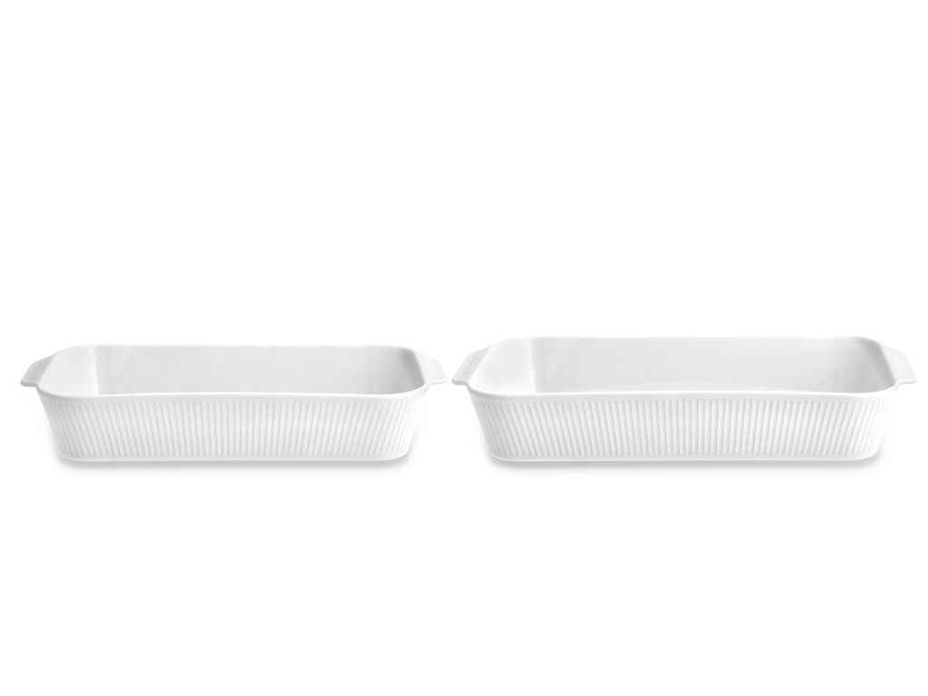 Pillivuyt Ovnfade 1 stk 38 x 21 x 6 cm og 1 stk 35 x 19 x 6 cm i hvid porcelæn, Plissé