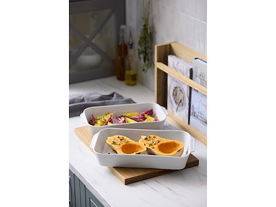 Pillivuyt Ovnfade 2 stk 35 x 19 x 6 cm i hvid porcelæn, Plissé