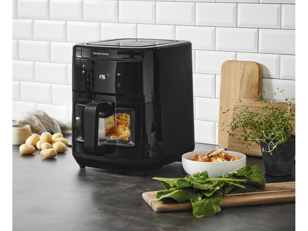 Nordic Sense Airfryer 9 L m. undervarme, 2000 watt i sort