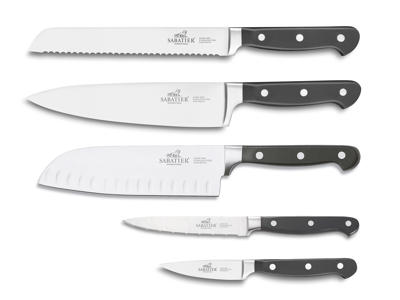 Lion Sabatier Knivsæt 5 dele, urte, tomat, santoku, brød og kokkekniv i stål/sort, Pluton