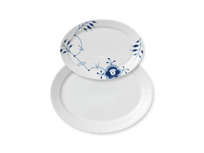 Royal Copenhagen Blå MegaRiflet fad 28c & Hvid Riflet 34cm