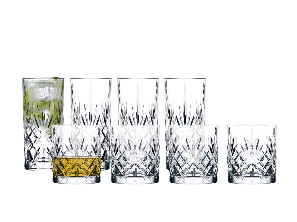 Lyngby Glas Glassæt 8 dele m. 4 stk whisky og 4 stk. highball, Melodia