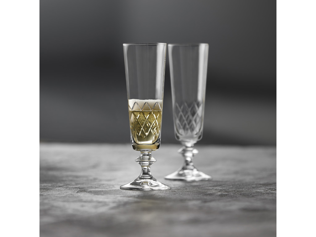 Lyngby Glas Champagneglas 16 cl. 2 stk i klar krystalglas, Eaton