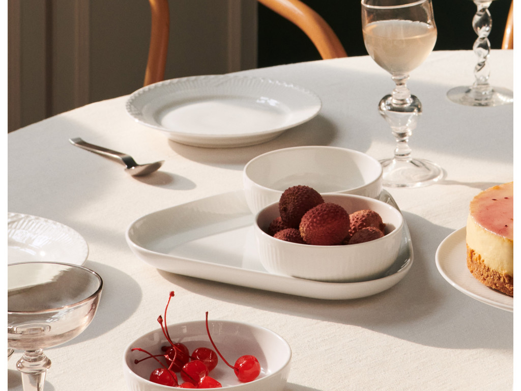 Hvid Riflet Serveringssæt fra Royal Copenhagen