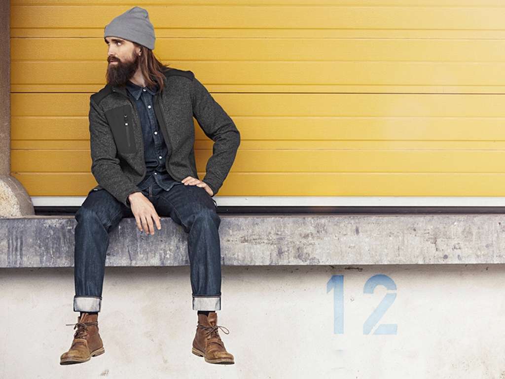 ID Strikfleece cardigan med Kontrasbesætninger