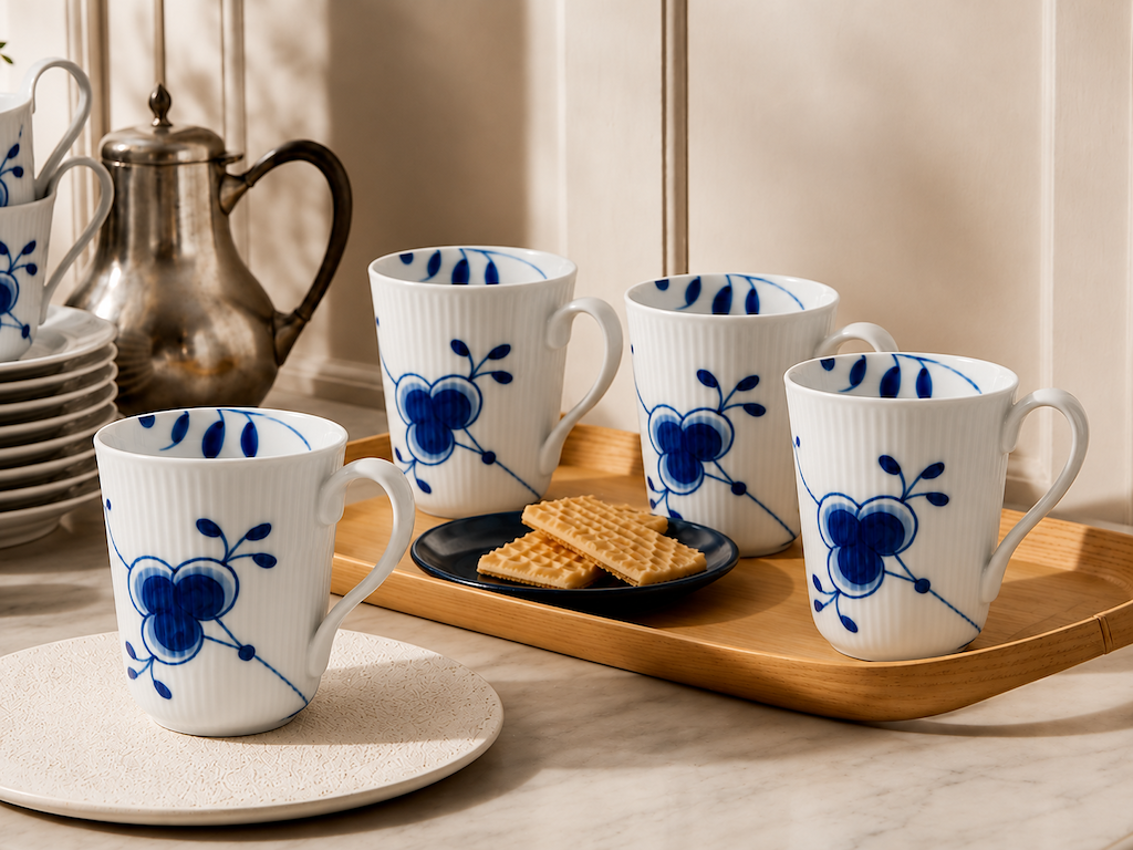 4 stk. Royal Copenhagen Blå Mega Riflet krus 33 cl.